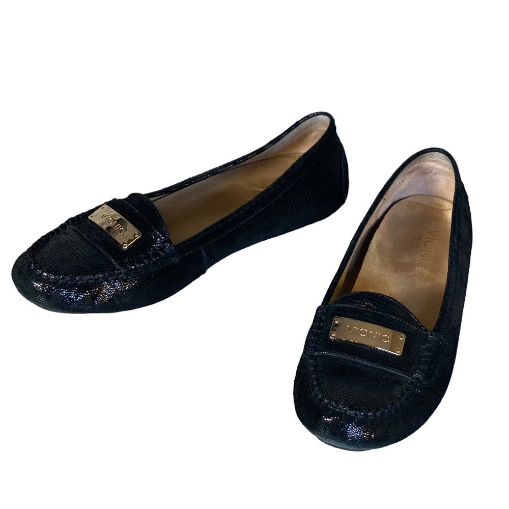 Vionic Sydney Driving Loafer Black Shiny Leather Women's Size 7